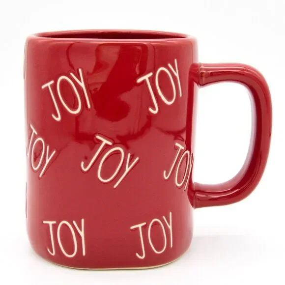Red Rae Dunn Mug - Joy 16oz Ceramic Christmas Coffee Cup Gift For Mom - New - Picture 1 of 10